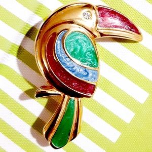 VINTAGE TOUCAN Bird Enamel  Brooch Pin LIKE NEW